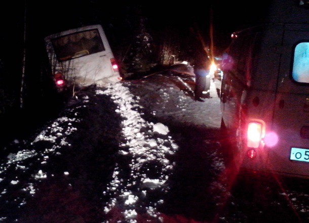 В Ижемском районе пассажирский автобус вылетел в кювет